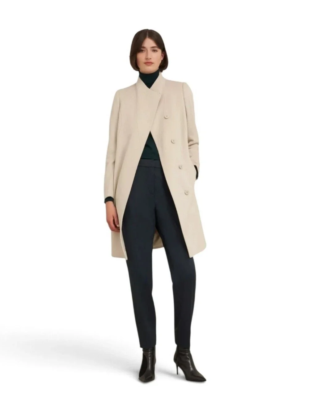 Andean Convertible Collar Alpaca Blend Asymmetric Champagne Coat NWT Size 14